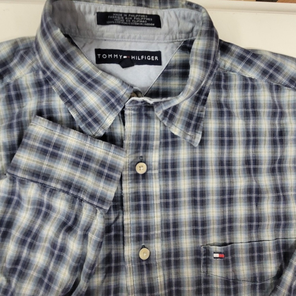 Tommy Hilfiger Mens Plaid Long Sleeve Button Down Casual Shirt Large